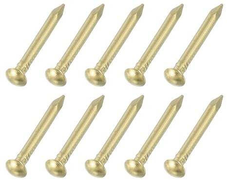 QUARKZMAN 100Pcs Petits Clous De Quincaillerie, 1.5 x 12mm Clou À Tête Ronde En Laiton Clou De Finition Commun Pour Projets De Bricolage Accrochage D'Images Menuiserie Domestique, Or