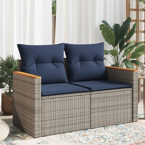 Frdhee Lounge Gartenmöbel Outdoor Sofa,Gartensofa mit Kissen 2-Sitzer Grau Poly Rattan,Eckbankgruppe für Innen und Außen