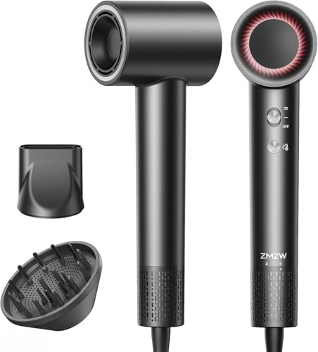 ZMZW Secador de pelo 160.000 rpm con Difusor & Concentrador magnéticos, Secador iónico Anti-Frizz & cuidado del cabello, secado rápido, silencioso & ligero, para rizos & todo tipo de cabello