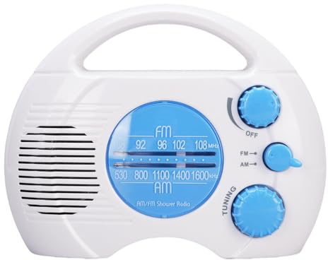 HEEPDD Duschradio, AM FM Vattentät Radio med Elektronisk Inställning för Badrum, Bärbar blå Duschradio med Justerbar Volym, Kompakt Lätt för Duschbruk