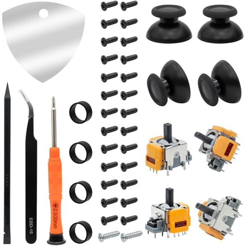 Kit de reparación de palo analógico efecto Hall para controlador PS5, 4 módulos de joystick antideriva con 4 agarres para el pulgar y juego de herramientas completo, compatible con controlador
