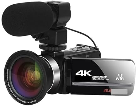 Cámara Digital, Videocámara Digital de 48MP Cámara de Video Digital for Streaming Vlog Recorder 4K 18X Estabilizador de cámara Web de lapso de Tiempo(64G SD Card,with Mic Lens)