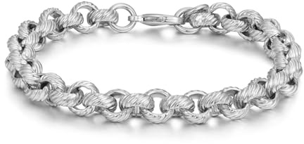 THE BLING KING Silver Plated 9mm Lined Pattern Belcher Bracelet – 8 Inch Unisex Chain, Heavy Bonded Jewellery for Men & Women, Hypoallergenic, Fashion Statement Piece