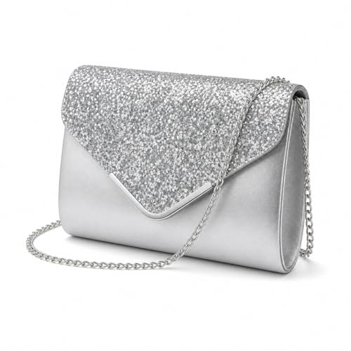 Zimoer Damen Clutch,Glitter Envelope Handtasche,Leder Handtaschen Mit Kette,Elegante Crossbody-Taschen,Mode Crossbody Umschlag,Für Frauen Bridal Prom Party Hochzeit