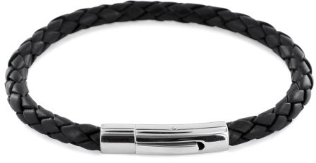 Auroris Echtleder-Armband geflochten 5mm mit Hebeldruckverschluss aus Edelstahl Farbe: schwarz