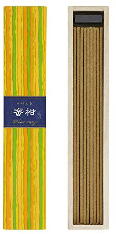 Nippon Kodo Räucherstäbchen Mikan orange, Mandarine Tierra Zen - 40 Stäbchen mit Stockhalter, Brenndauer ca. 25 Minuten je, 14 cm lang, je ca. 140 mm, Paulowina Holzbox - 1 Set, 40 Stück