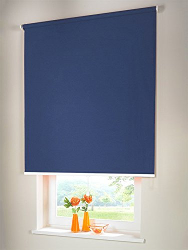 Hochwertiges Verdunkelungsrollo Mittelzugrollo Springrollo Rollo Verdunkelung 162 x 140 cm / 162x140 cm mittelblau // Verdunkelungsrollo/Verdunkelungs-Rollo/Fensterrollo