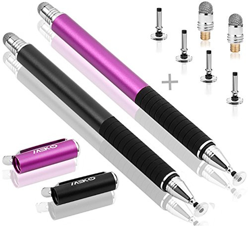 MEKO - Pennino capacitivo, con punta in fibra e punta a disco 2-in-1, per tutti i telefoni cellulari e tablet touch screen multicolore Balck + viola.