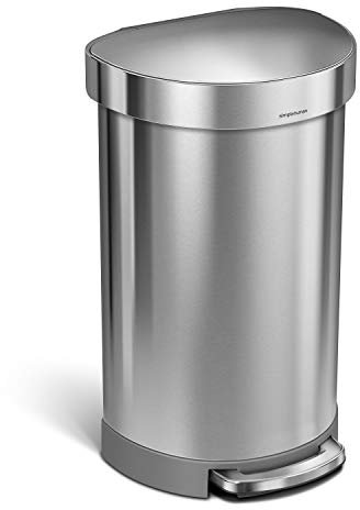 simplehuman CW2030 45L Semi-Round Kitchen Pedal Bin, Silent Soft Close Lid, Strong Wide Pedal, Fingerprint-Proof, Brushed Stainless Steel, W 40.0cm x H 67.0cm x D 36.0cm