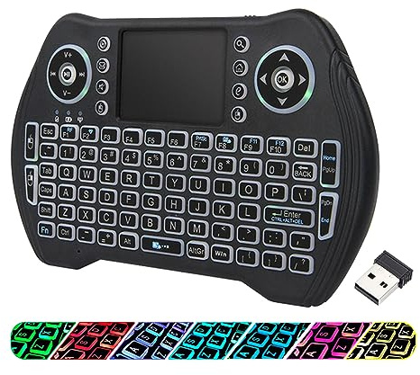 EASYTONE Backlit Mini Wireless Keyboard Touchpad Mouse Combo with Rechargable Li-ion Battery Multi-Media Keys, Handheld Keyboard for Android TV Box, Smart TV, X-Box, PC, Android Windows Linux MacOS