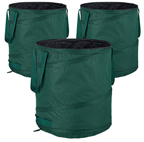 Relaxdays Laubsack selbstaufstellend, 3er-Set, Gartenabfallsack Pop-Up, 85L, Gartensack selbststehend, ∅: 46 cm, grün
