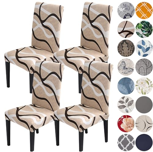 HZDHCLH Chair Covers for Dining Room Set of 4,Stretch Spandex Parsons Chair Slipcovers,Washable Anti-dust Chair Seat Covers for Kitchen,Wedding,Party (Beige, 4 Pack)
