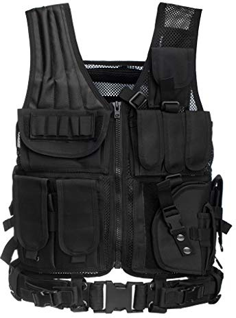 Jipemtra Tactical Airsoft Vest Outdoor Molle Breathable JPC Game Protective Adjustable Modular Chest Set CS Field Training Vests (Black #2)