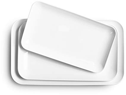 DELLING Large Serving Platter Set of 3, 16/14/12 Inch Porcelain Serving Trays for Party - White Ceramic Rectangular Platters for Entertaining, Appetizer Fruit Tray for Mother's Day Shower Dinner