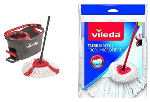 Vileda Turbo Sistema Lavapavimenti Rotante con Manico Telescopico e Fiocco, 55 130cm & Easy Wring & Clean, Ricambio Classic, in Microfibra, per Pavimenti Delicati