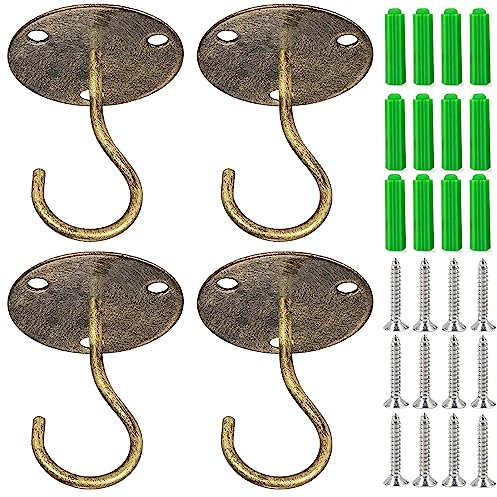 GXF Hanger Hooks, 4 PCS Heavy Duty Metal Plant Ceiling Hooks, Plant Bracket Hook, Iron Wall Mount Hangers for Hanging Plants, Plants Lights, Bird Feeders, Lanterns, Wind Chimes