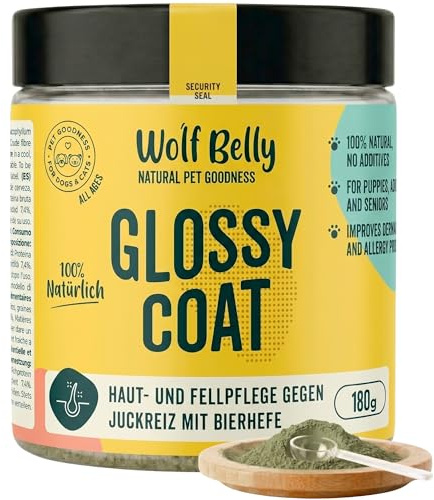 Wolf Belly - Ergänzungsmittel Fellpflege Hunde 100% Natürlich (180 g) | 180 g, Gesunde Haut und starkes Fell, Gegen Juckreiz und Allergien, Bierhefe, Ohne Zusatzstoffe, Produziert in Spanien