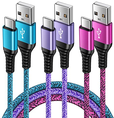 USB Typ C Kabel, 3 Stück 0.9M USB C Handy Ladekabel Schnellladekabel Datenkabel für Samsung Galaxy S25/S24/S23/S22/S21/A12/A13/A14/A15/A16/A17/A34/A35/A36/A50/A52/A53/A54/A55/A56 Huawei P30/P20 Lite