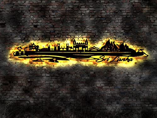 Skyline Sri Lanka LED Wandbild Holz Stadt AK Karte Map Wandsticker Leuchtbild Neonreklame Wandtattoo Reiseführer Silhouette