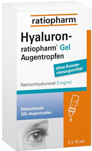 Hyaluron-ratiopharm Gel Augentropfen: Intensive Befeuchtung für trockene Augen, verträglich mit weichen und harten Kontaktlinsen, 2 x 10 ml