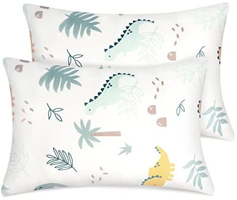 Fittia Kuscheliger Kissenbezug 40x60 Kinder, Bio-Baumwolle Dinosaurier | Gestrickte Kopfkissenbezüge 2er-Pack, verdeckter Reißverschluss, 100% Bio-Baumwolle, weich & angenehm für Babys & Kleinkind.
