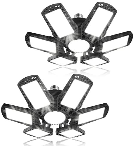 2 Pezzi Lampada da Garage 185W , 18500LM 6500K Lampada da Negozio Deformabile con 6 Pannelli Regolabili, E27/E26 Officina Plafoniera LED per Garage, Magazzino, Ufficio, Cantina, Palestra, Cucina