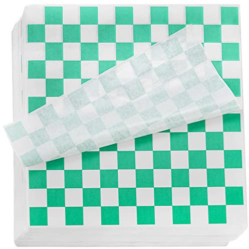 Fasmov 1000 Blatt 30,5 x 30,5 cm Sandwich-Papierkorb-Einlagen für Lebensmittelkörbe, kariert, Grün und Weiß