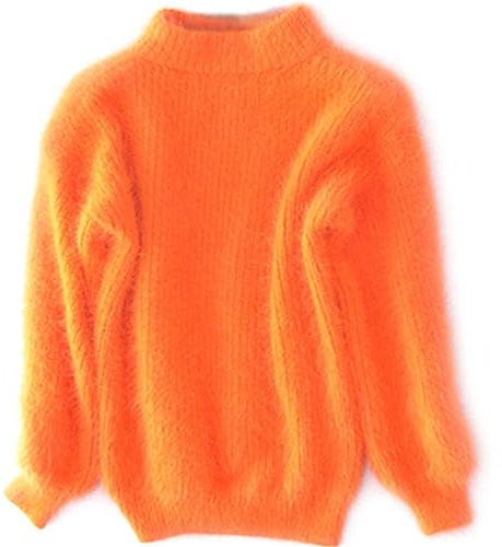 Vardaglig kabelstickad jumper långärmad rund hals enfärgad tjock pullover tröja, kashmir lös enfärgad stickad tröja, vintage angoratröja för kvinnor, Orange, en storlek