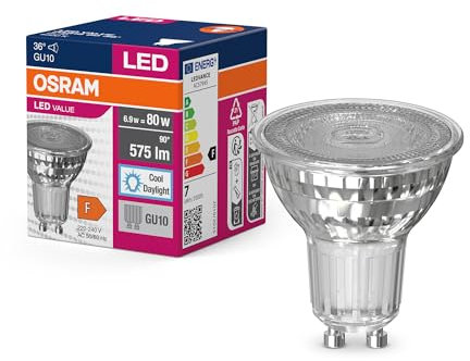 Osram LED Star Value PAR16 LED Lampe für GU10 Sockel, Reflektor-Lampe, GL, 575 Lumen, tageslichtweiß (6500K), Ersatz für herkömmliche 80W Glühbirnen, nicht dimmbar, 10er-Pack