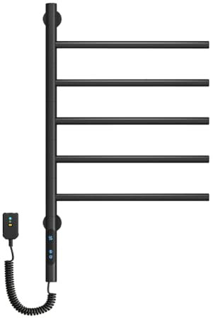 Auveach Scaldasalviette Elettrico 180° Rotabile 82W Termoarredo a Parete Bagno 4 modalità 40-70℃ Regolabile Touchscreen Intelligente con Timer 1-8 Ore IPX5 420 x 660 mm (Nero)