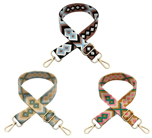 3 Stück Taschengurte Zum Wechseln, Verstellbar Schultergurt für Taschen, 3.8cm Breiter Taschengurt Bunter Handtaschen Schulterriemen Trageriemen Umhängegurt-Streifen 80-140cm
