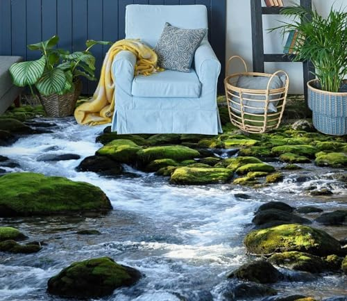 Benutzerdefinierte Selbstklebende Boden Wandtapete 3D-Fluss aus grünem Stein, 430 x 300 cm 3D Boden Wandaufkleber Removable Decals Vinyl Art Wohnzimmer Dekore Wandtattoo