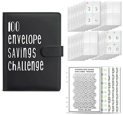 Budget Planner Deutsch Budget Planer Geld Organizer mit 100 Binder Taschen A5 Ringbuchordner für Finanzplaner Budget Sparen Mappe Cash Stuffing Startset Geburtstags Geschenk (Black)