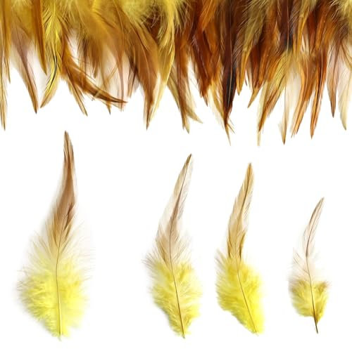 Yurosiay 50 Stück Bunte Federn 12-17cm Lang Federn zum Basteln Natürliche Federn Flauschige Federn Groß Bastelfedern DIY Deko Federn für Handwerk Traumfänger Hüte Haarschmuck Zuhause Gelb