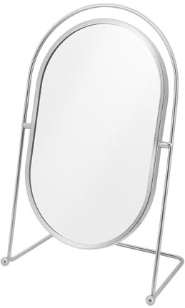 Buwico 360° drehbarer Schminkspiegel mit Bügel und Standfuß – Schönheitsspiegel für Theke, Schlafzimmer & Schlafsaal, Silbrig