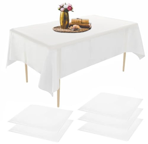 Weiße Tischdecke für Biertisch (137 x 183 cm), Einweg für Biertisch und Bierbank - Ideal für Geburtstag, Hochzeit, Party, Grillen, Picknick-Dekoration (5 Stücke)