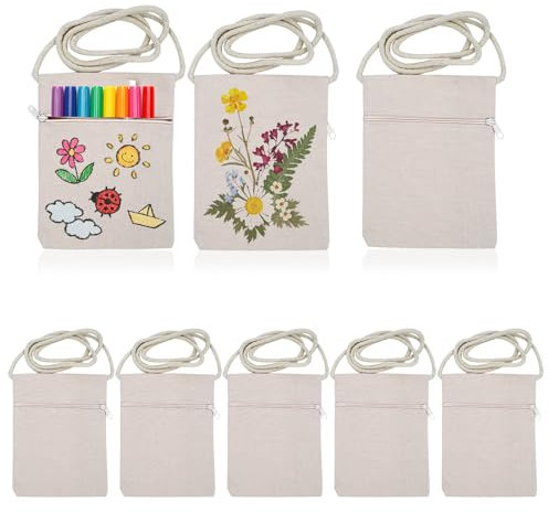 Piuluvor® 8 Stück Stoffbeutel zum Bemalen, 17 × 13cm Jutebeutel Unbedruckt Beige Umhängetasche Kleine DIY Stoffbeutel Kinder für Schule, Party