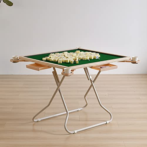 Mahjong Table, 35 Folding Square Card Table with 4 Cup Holders & 4 Drawers - Wear-Resistant Majiang Table for Poker Cards, Board Games - Seats 4