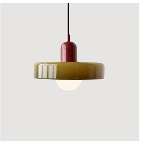 LUOYAOB Modern Pendelleuchte Farmhouse Grünes Glas Pendelleuchte Nordic Mid Century Modern Kronleuchter Vintage Esszimmer Hängelampe for Schlafzimmer Cafe Bar über Tisch Küche Insel Flur(Green+red)
