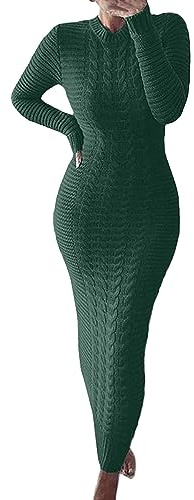 - Pull d'hiver - Robe tendance à manches longues en laine - Robe sportive, vert, XL