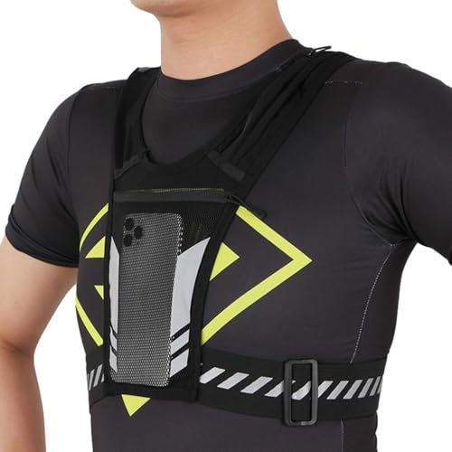 weiting Laufweste Reflektierend Handytasche Joggen Handyhalterung, Lauftelefonhalter Weste Verstellbarer, Atmungsaktive Mesh Brusttasche Mit Wasserflaschenhalter Für Damen Und Herren