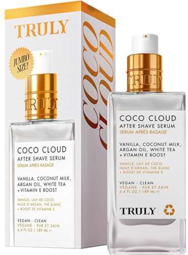 Truly Beauty Coco Cloud After Shave Serum | Hydrating Post-Shave Treatment with Coconut, Vanilla & Argan Oil | Soothes Razor Burn, Redness & Ingrowns | Calming, Glow-Boosting Serum | Jumbo Size