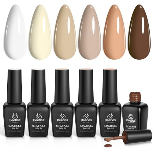 beetles Gel Nail Polish Set, 6 Colours Nude Brown Peach Natural Sandstorm Collection Soak Off Uv Gel Diy Home Manicure Kit Gift for Girls Women -CL154