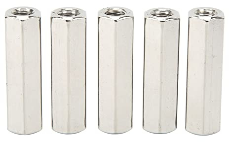 Holigie Sechskant-Kupplungsmuttern, Stangen-Kupplungsmuttern, 5 Stück, M10 x 1,5, 60 mm, Edelstahl, silberfarben, Kupplungsmutter-Set für Wartung, zum Festziehen von Bolzen oder