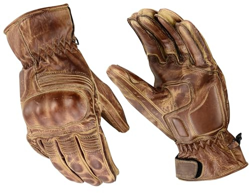 WMW WALI MOTO WEAR Motorradhandschuhe Herren Leder mit Protektoren Sommerhandschuhe, Vollfinger Lederhandschuhe mit rutschfesten Motorrad Leder Handschuhe Braun (Brown, XL)