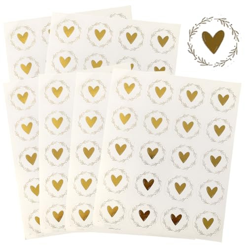 RAXLUPO 120 Pcs Autocollants Coeur Stickers Transparents 3,5 cm Ronds Autocollants en Forme de Courpour Sceller Enveloppe Carte Voeux Invitation Mariage Emballage Cadeau (Motif de Coeur Doré)