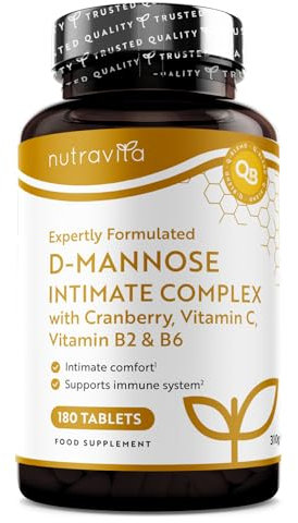D Mannose Complex with Vitamin C, Vitamin B6 and Cranberry Fruit Extract - 3 Months Supply, Support The Normal Function of The Immune System & The Normal Mucus Membrane, D Mannose Tablets - Nutravita