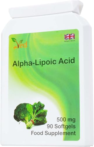 Ácido alfa lipoico Ved | Sin OGM, sin gluten | Ayuda a mantener el nivel de azúcar en sangre | 500 mg, 90 cápsulas (paquete de 2)