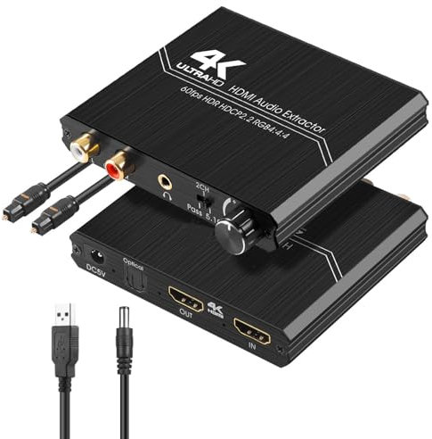 HDMI Audio Extractor Adapter 4K HDMI to HDMI with Optical SPDIF 3.5mm Stereo L/R Audio Converter Volume Control 4K/60Hz 4:4:4 HDR