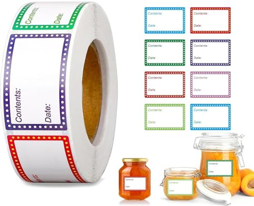 500 Stück Marmeladen Etiketten Selbstklebend, Etiketten Zum Beschriften, 25 x 40 mm Klebeetiketten, Blank Etiketten ablösbar für Gläser, Marmelade, Flaschen, Freezer, Tüten Aufkleber